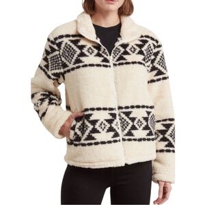 Lucky Brand Cream and Black Geometric Teddy Jacket